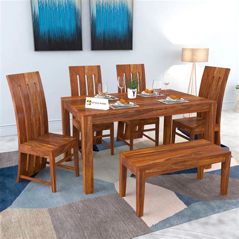 Kendalwood Furniture Sheesham Wood Dining Table With 4 Chairs With 1
