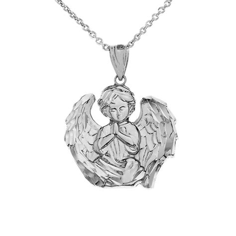Praying Guardian Angel Pendant Necklace In 925 Sterling Silver