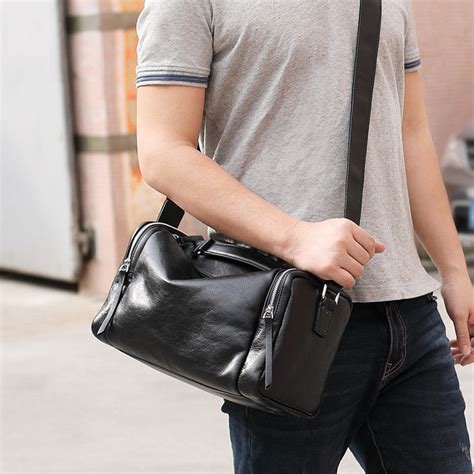 Fashion Black Leather Men S Small Barrel Side Bag Travel Bag Small Bla Iwalletsmen