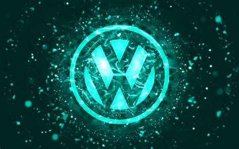 Download Wallpapers Volkswagen Turquoise Logo 4k Turquoise Neon