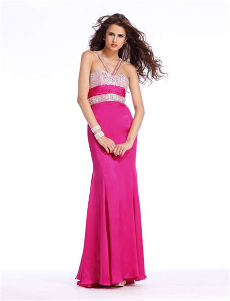 Fuchsia Halter Floor Length Sheath Chiffon Prom Dress With Sequins
