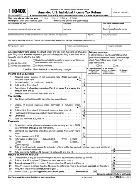 Irs 1040 X 2017 Fill Out Tax Template Online Us Legal Forms