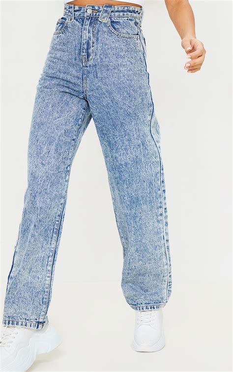 Acid Blue Wash Loose Fit Jeans Prettylittlething Usa
