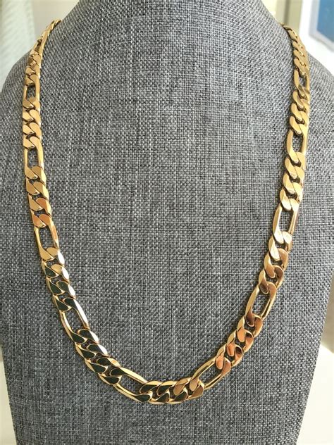 Mens Gold Chain Necklace 26 Thick Figaro Gold Etsy