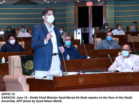 karachi june 15 sindh chief minister syed murad ali shah speaks on the floor of the sindh
