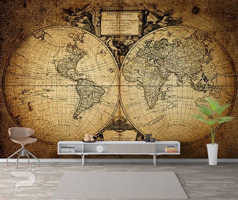 World Map Retro Wall Mural With Images Map Murals World Map Mural