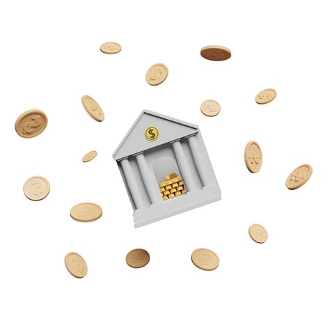 bank or tax office building with gold bar, dollar coin isolated. saving