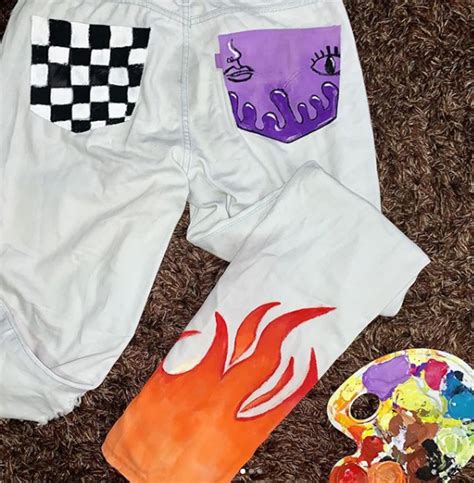 Checker Board Flames And Purple Abstract Denim Jeans Diy Levis