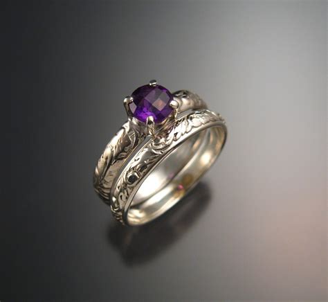 Amethyst Wedding Set Sterling Silver Ring Handmade To Order In Etsy