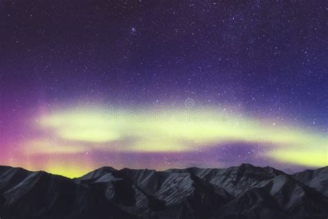 Aurora Borealis Aurora Northern Lights Over Mountain Landscape Color