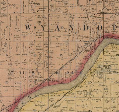 1875 Vintage Wyandotte County Ownership Map Gallup Map