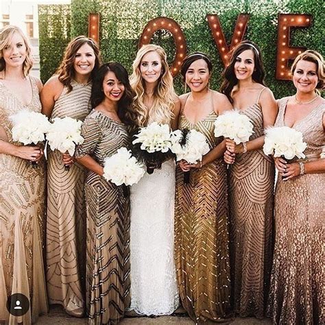 Sparkly Gold Beaded Mismatched Bridesmaids Dresses Bridesmaid