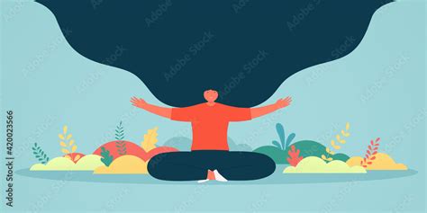 Happy Woman Sits In Unity With Nature In The Lotus Position Girl Is Enjoying Her Life With Her