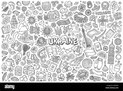 Linie Kunst Vektor Hand Gezeichnete Doodle Cartoon Set Der Ukraine
