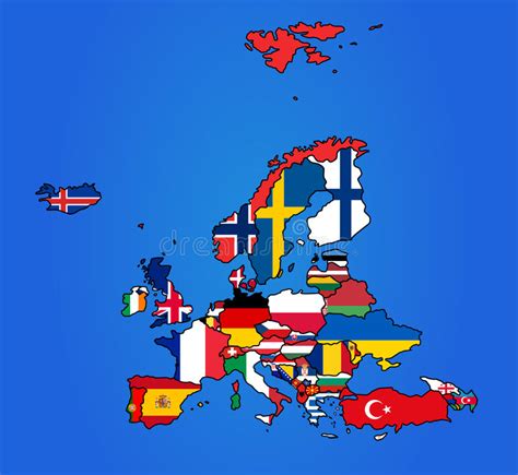 Alle europäischen fahnen, alle flaggen aus europa. Europa-Flaggen-Karte vektor abbildung. Illustration von europa - 48905851