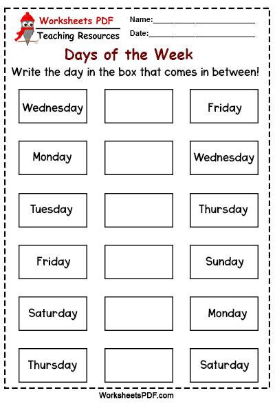 Days Of The Week Worksheets PDF