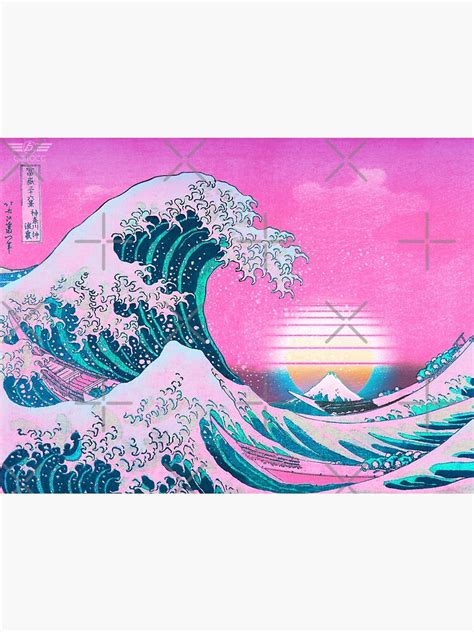 Vaporwave Aesthetic Great Wave Off Kanagawa Retro Sunset Poster For