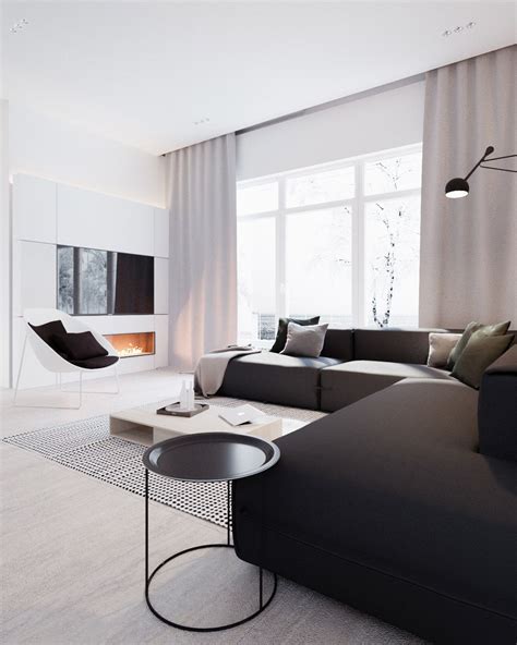 Salotto Moderno Minimal Stile Scandinavo In Colori Bianco E Nero Con Tv
