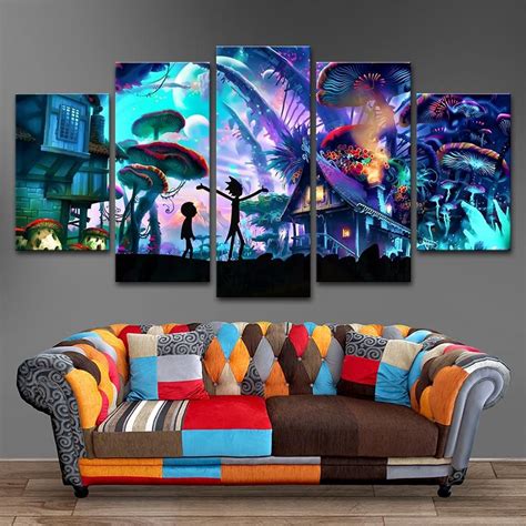 Home Decor 5 Panels Canvas Rick And Morty Paintings Home Decor Decor