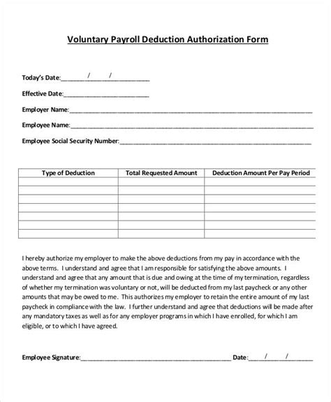 Payroll Deduction Form Template 14 Sample Example Format