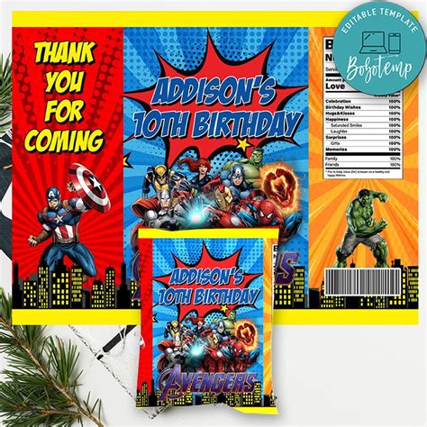 Avenger Super Heroes Birthday Chip Bag Digital File Printable Diy