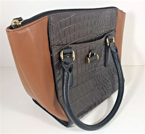 Tignanello Saddle Brown Black Alligator Prints Leather Bag Purse