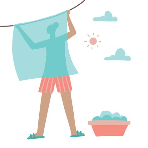 Concept Of Drying Clothes Woman Hanging Wet Clothes On A Clothesline