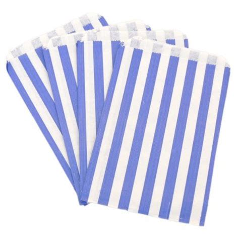 100 X Blue Striped Stripe Paper Candy Bags 5 X 7 127 X 178cm