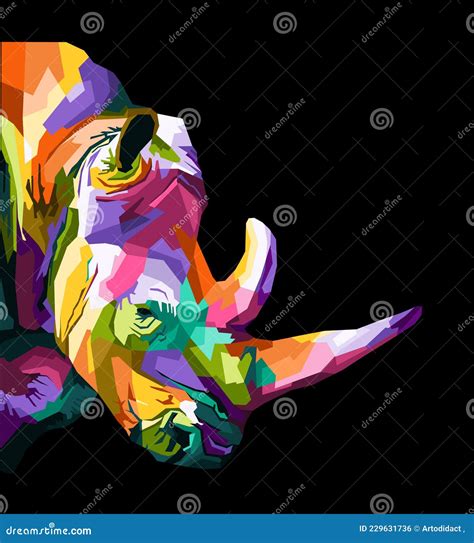 Colorful Rhino Pop Art Portrait Premium Vector Isolated Decoration