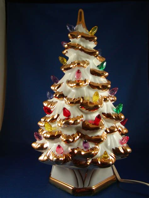 5 out of 5 stars. 1961 White Ceramic Christmas Tree Gold Trim & Multi Lights ...