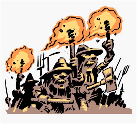 Vector Illustration Of Mob Of Angry Townsfolk Protesting Angry Mob