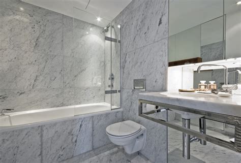 Carrara Marble Tile White Bathroom Contemporary Bathroom New York