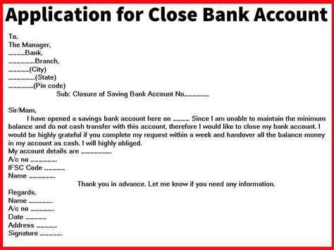 Bank Account Closing Letter Application For Closing Bank Account