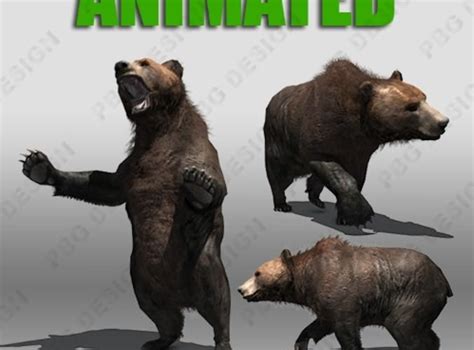 3d model grizzly bear animated vr ar low poly max fbx
