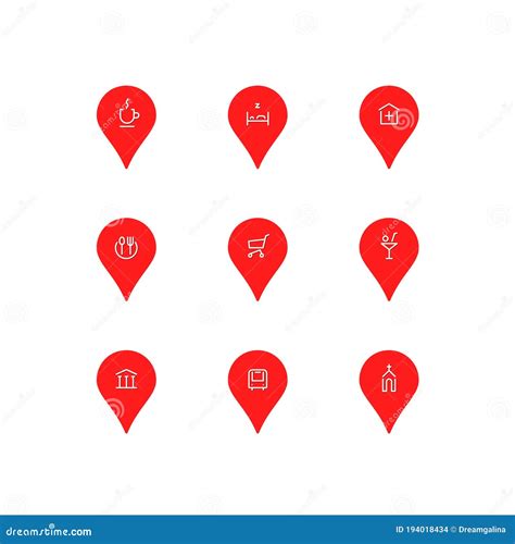 Set Of Pinpoint Icons For City Map Stock Vector Illustration Of