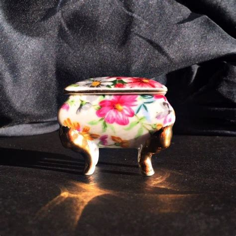 Vintage Porcelain Mini Floral Trinket Box With Lid Pink Etsy