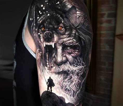 In this video i am tattooing a custom piece that is a start to a norse mythology sleeve! Odin tattoo by Arlo Tattoos | Photo 24811