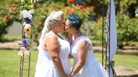 welsh born woman in australia s first same sex wedding world news sky news