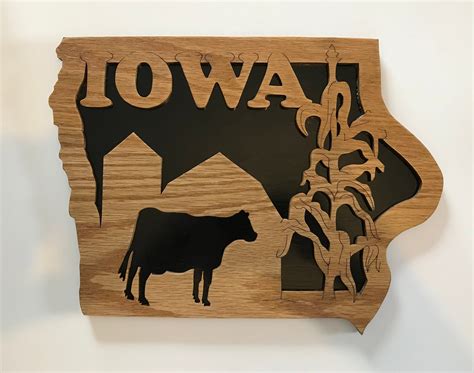 State Of Iowa Wooden Scroll Saw Cut Wall Hanging Oak Plywood Black