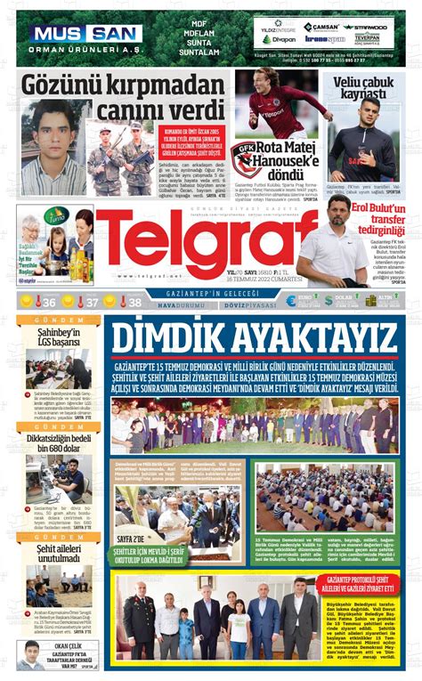 16 Temmuz 2022 Tarihli Telgraf Gazete Manşetleri