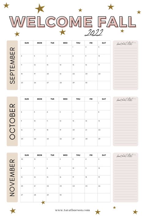 Fall Calendar Free Printable Tara Thueson