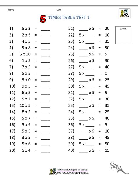 Times Table Tests 2 3 4 5 10 Times Tables