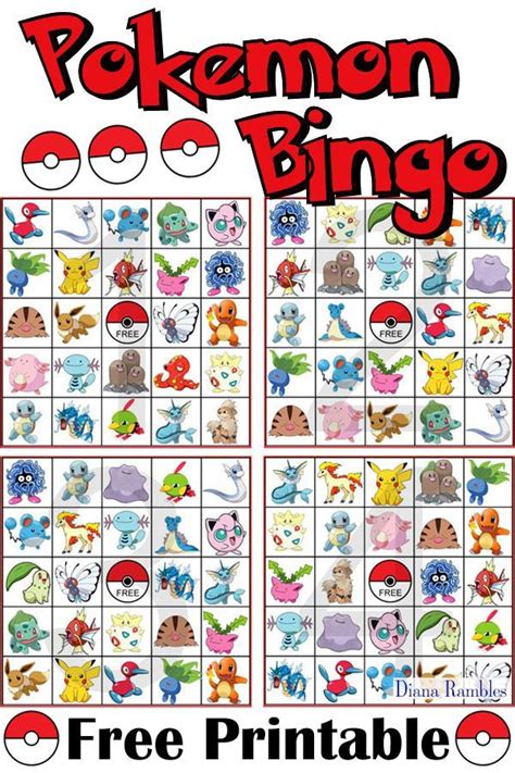 Free Printable Pokemon Bingo Cards Printable Word Searches