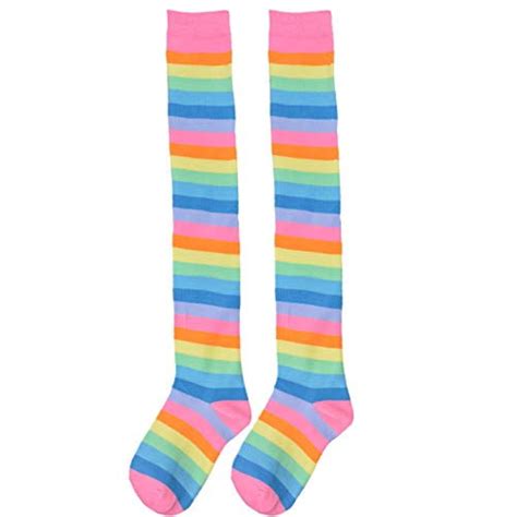 Clothing Socks Womens Rainbow Stripe Knee Thigh High Stockings Girls Lgbt Pride Parade Socks