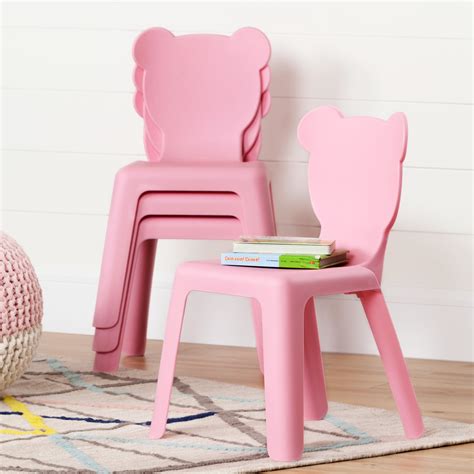 South Shore Crea Pink Kids Plastic Stacking Chairs 4 Pack