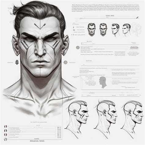 Full Body Reference Sheet Detailed Man Face Rogue