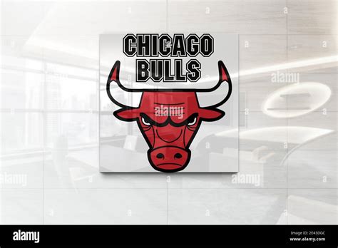 Chicago Bulls Logo On Reflective Business Wall Plaque Stock Photo Alamy
