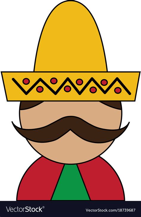 Funny Mexican Man With Hat And Mustache Cartoon Vector Image
