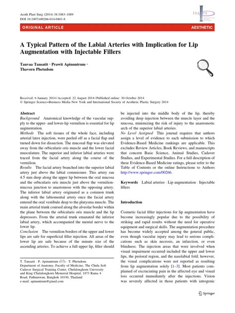 A Typical Pattern Of The Labial Arteries With Implication For Lip Pdf