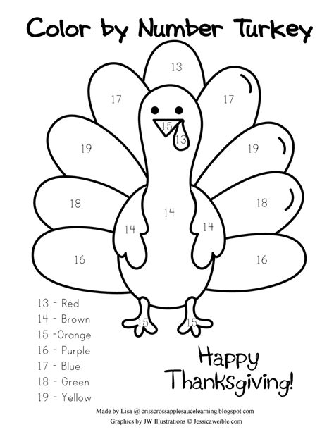 Thanksgiving Color By Number Printables Kindergarten Richard Mcnarys